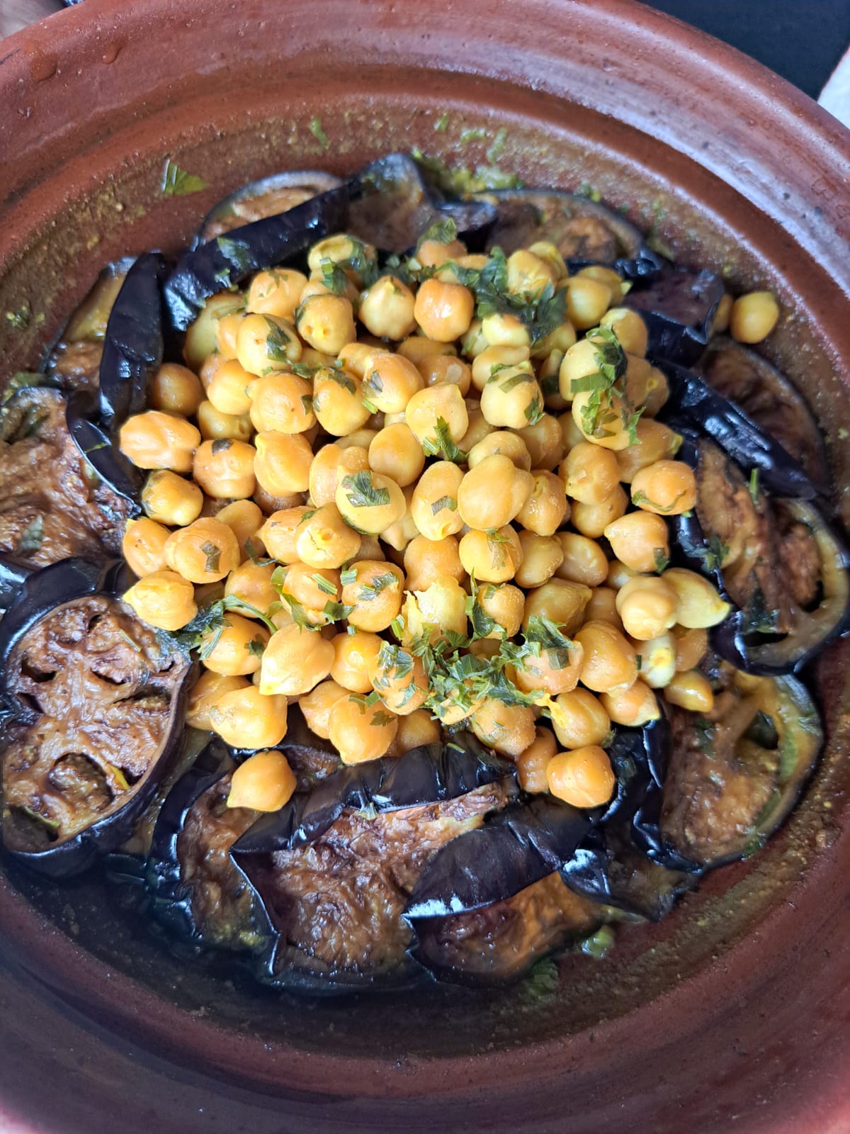 Moroccan Tagine with eggplant and chickpeas